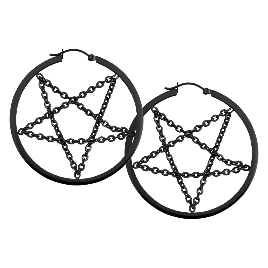Black Pentagram Chain Hoops